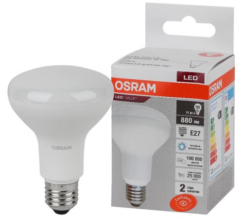 Лампа светодиодная LED Value R80 11W/865 230V E27 10X1      4058075582750  OSRAM