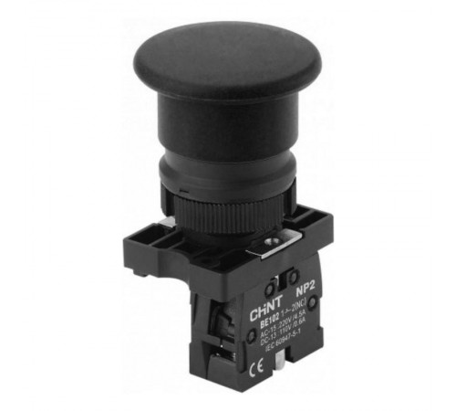 Кнопка управления "Грибок" 40мм (2) с самовозвратом NP2-EC22 без подсветки черная 1НЗ  573844  CHINT