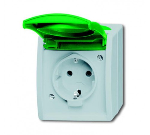 Розетка SCHUKO 16А 250В IP44 для открытого монтажа, c зелёной крышкой, серия ocean, цвет серый/сине-зелёный  2083-0-0819   2CKA002083A0819  ABB