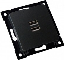 РС-USB-420-08 Розетка "Мастер" USB, С/У, механизм, цвет черный  РС-USB-420-08  HEGEL