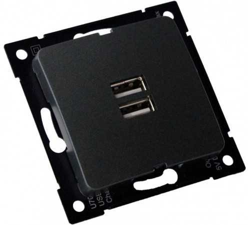 РС-USB-420-08 Розетка "Мастер" USB, С/У, механизм, цвет черный  РС-USB-420-08  HEGEL