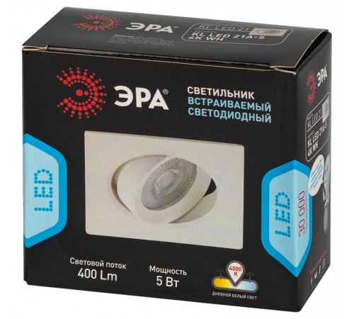 Светильник светодиодный встраиваемый KL LED 21A-5 4K WH LED квадратный поворотн. LED SMD 5W 4000K белый  Б0037035  ЭРА