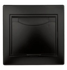 Розетка Intro Plano 1-203-05 с заземлением 2P+E Schuko с крышкой, 16А-250В, IP20, СУ, антрацит  Б0053896  Intro