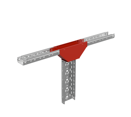 Т-ответвитель переходник 50х100-600 мм верт. c разворотом трассы на 90 град "ПЛЮС" (нчб)  TDPVplus90-50-100-600  КМ-профиль