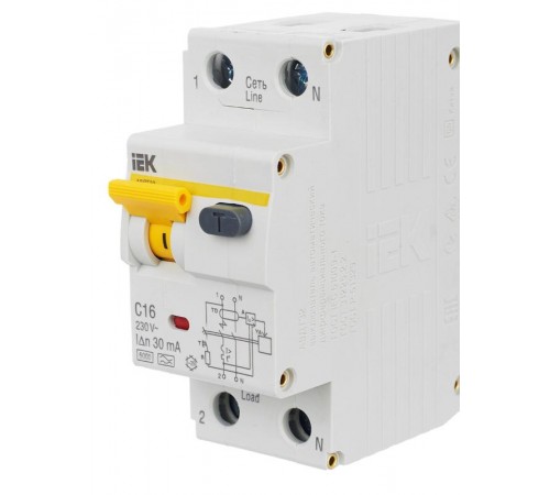 Выключатель автоматический дифференциального тока АВДТ 32 1п+N 16А C 30мА тип A  MAD22-5-016-C-30  IEK