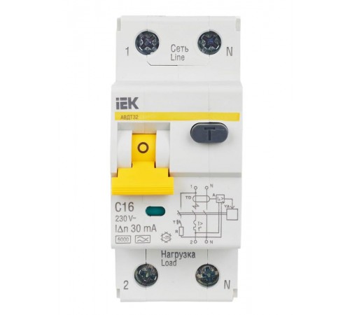 Выключатель автоматический дифференциального тока АВДТ 32 1п+N 16А C 30мА тип A  MAD22-5-016-C-30  IEK