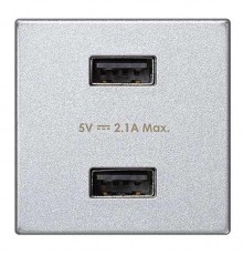 Simon Connect Зарядное устройство 2хUSB, К45, 5 В, 2,1 А, алюминий  K126E-8  Simon