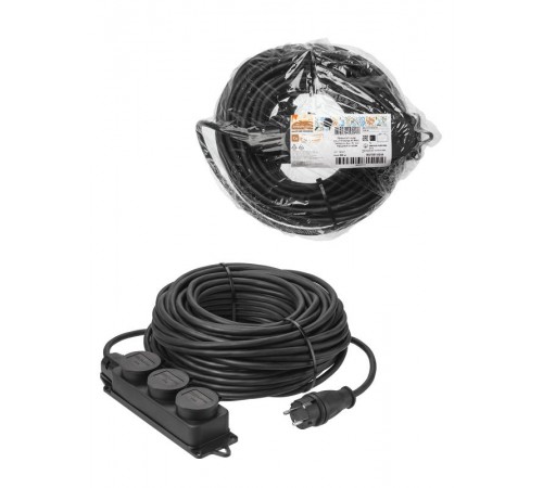 Удлинитель-шнур силовой каучук, КГ, IP44, 3 гнезда с/з, 4000 Вт, 30 м Народный  SQ1307-0248  TDM