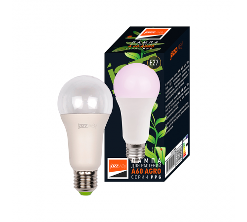 Лампа светодиодная PPG A60 Agro 15w CLEAR E27 IP20  (для растений)  .5049444  Jazzway