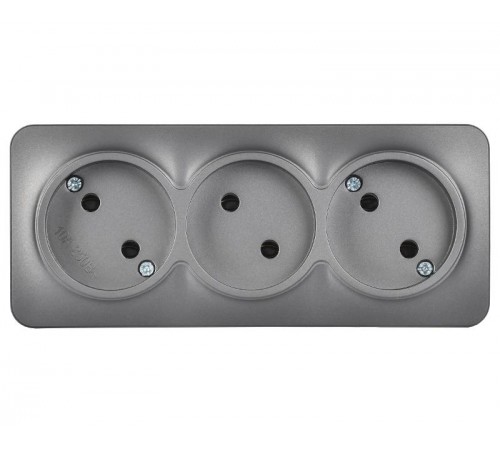 GLORY Розетка 3-местная без з/к/ш о/у 10А РС23-2-ХСм сталь матовый  ERH30-K46M-10  IEK