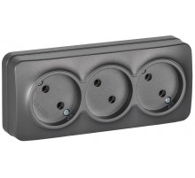 GLORY Розетка 3-местная без з/к/ш о/у 10А РС23-2-ХСм сталь матовый  ERH30-K46M-10  IEK