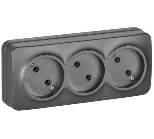 GLORY Розетка 3-местная без з/к/ш о/у 10А РС23-2-ХСм сталь матовый  ERH30-K46M-10  IEK