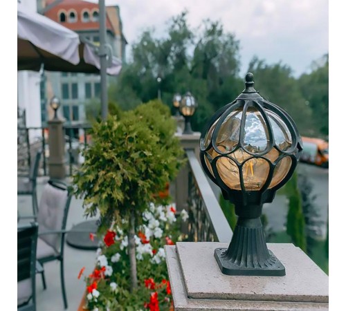 Светильник садово-парковый PL3704 круглый на постамент 60W 230V E27, черное золото  11364  Feron