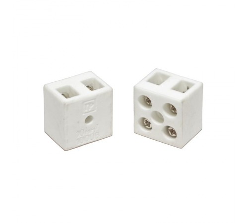Клемма керамическая латунь 10 мм  2 пары контактов с крепежным отверстием (5 шт/уп)         PR08.7161  Промрукав