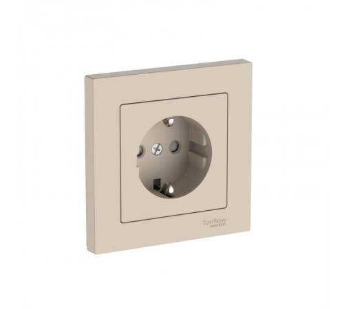 AtlasDesign Песочный Розетка с заземлением со шторками, 16А, (в сборе с рамкой), быстрозажимные клеммы  ATN001244S  SE