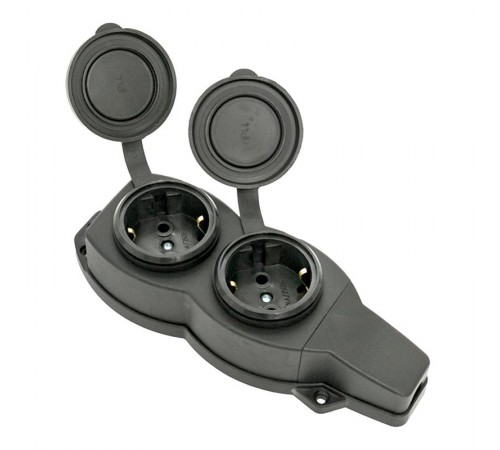 Розетка двухмест. с защит. крышками каучуковая 230В 2P+PE 16A IP44 EKF PROxima  RPS-018-16-230-44  EKF