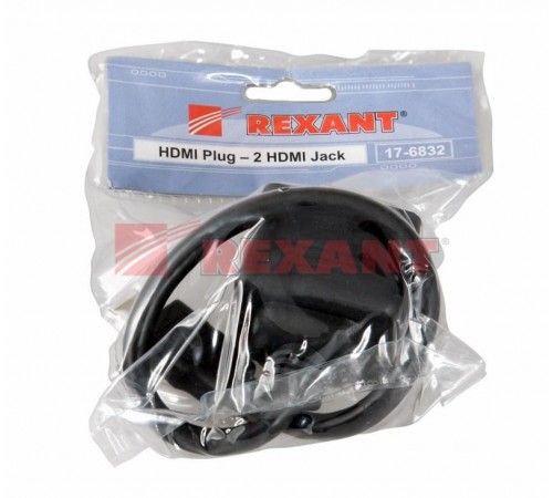 Переходник штекер HDMI - 2 гнезда HDMI, провод  17-6832  REXANT
