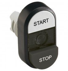 Кнопка двойная MPD19-11B (белая/черная-выступающая) непрозрачная черная-выступающая линза с текстом (START/STOP)  1SFA611148R1106  ABB