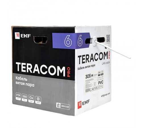Кабель витая пара TERACOM PRO CAT.6 F/UTP 4 пары solid 23AWG цвет серый упак. 305м  TRP-6FTP-04PVC-GY-IN3  EKF