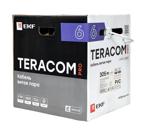 Кабель витая пара TERACOM PRO CAT.6 F/UTP 4 пары solid 23AWG цвет серый упак. 305м  TRP-6FTP-04PVC-GY-IN3  EKF