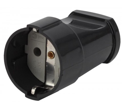 Rx2-B ЭРА Розетка кабельная с/з прямая 16A черная (24/384/4608)  Б0039683  ЭРА