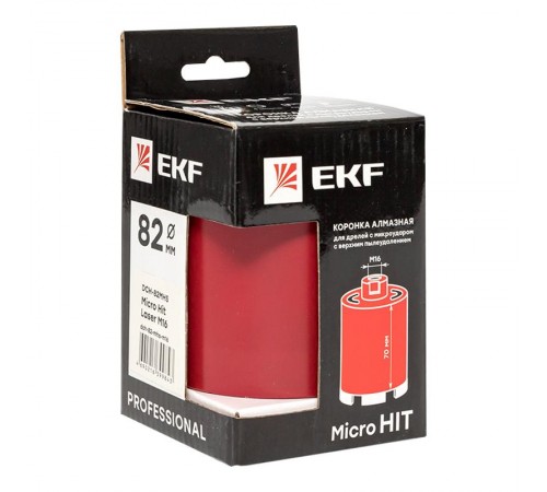 Коронка алмазная для дрелей с микроударом (верхнее пылеудаление) DCH-82MHS Micro Hit Laser M16 Professional  dch-82-mhs-m16  EKF