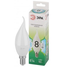 Лампа светодиодная  GREEN LINE LED BXS-8W-840-E14 GL E14 8 Вт свеча на ветру яркий белый свет  Б0067114  ЭРА