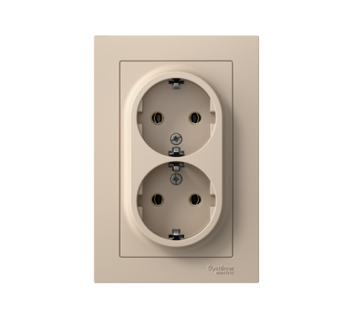 AtlasDesign Песочный Розетка 2-ая с заземлением, 16А, в сборе  ATN001224  SE