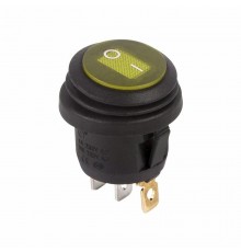 Выключатель клавишный круглый 250V 6А (3c) ON-OFF желтый с подсветкой ВЛАГОЗАЩИТА  36-2598  REXANT