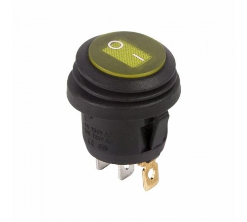 Выключатель клавишный круглый 250V 6А (3c) ON-OFF желтый с подсветкой ВЛАГОЗАЩИТА  36-2598  REXANT