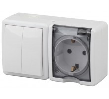 Блок розетка+Выключатель 2-клавишный 11-7402-01 IP54, 16АХ(10AX)-250В, ОУ, Эксперт, Белый (8/80/ Б0020735  ЭРА