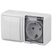 Блок розетка+Выключатель 2-клавишный 11-7402-01 IP54, 16АХ(10AX)-250В, ОУ, Эксперт, Белый (8/80/ Б0020735  ЭРА