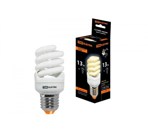 Лампа энергосберегающая КЛЛ  13Вт Е27 827 cпираль FSТ2 КОМПАКТ 41х95мм  SQ0323-0179  TDM
