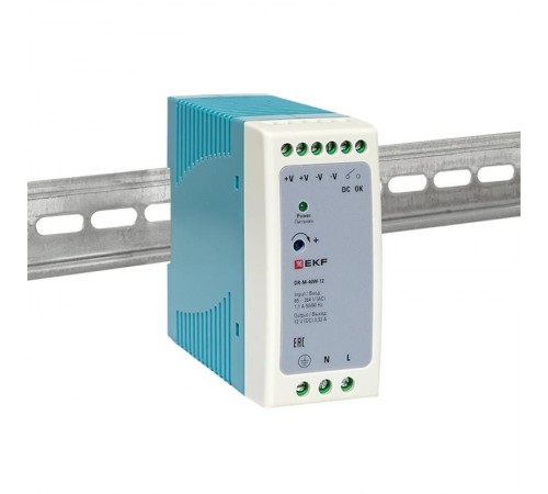 Блок питания на дин рейку 40Вт,Uвх ~ 220 В AC m, Uвых - 12 В DC постоянного тока DR-M-40W-12 EKF