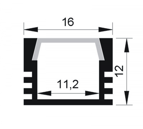 Профиль алюминиевый для светодиодной ленты PAL 1612 накладной анодированный IP20 2м  1009647  Jazzway