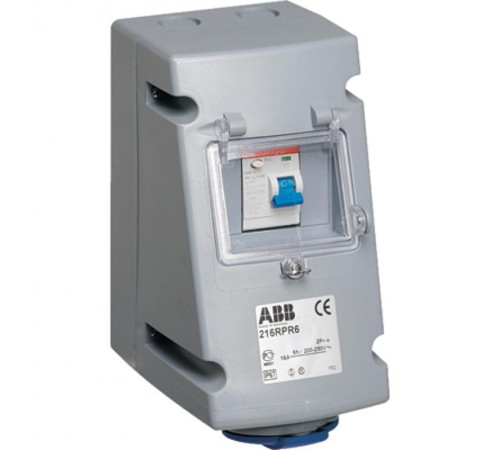 Розетка с УЗО 216RPR6, 16А, 2Р+Е, IP44, 6ч  2CMA168261R1000  ABB
