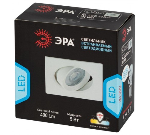 Светильник светодиодный встраиваемый KL LED 21A-5 3K WH LED квадратный поворотн. LED SMD 5W 3000K белый  Б0037034  ЭРА