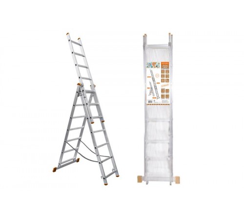 Лестница алюминиевая, ЛА3х7, 3х секционная х 7 ступеней, h=4480 мм, Народная  SQ1028-0203  TDM