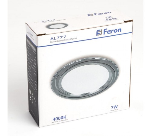 Светильник светодиодный встраиваемый декоративный AL777, 7W, 525 Lm, 4000К, белый  28680  FERON