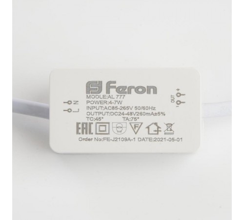 Светильник светодиодный встраиваемый декоративный AL777, 7W, 525 Lm, 4000К, белый  28680  FERON