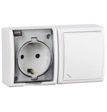 Блок IP54. Розетка с крышкой и заземлением Schuko 2Р+Е 16A + Переключатель (проходной) 10AX 250В белого цвета S15 Aqua  1594516-030  Simon