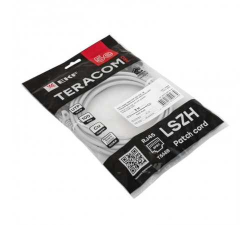 Патч-корд TERACOM PRO Cat.5E неэкранированный UTP оболочка LSZH серый (3,0м)  TRP-5EUTP-LSH-3M-GY  EKF
