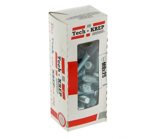 Болт DIN933 с шестигранной головкой оцинк. М8х25 (40 шт) - коробка с ок. Tech-Kr ( 0,55 кг)  105208  Tech-KREP