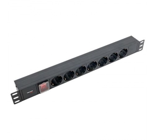 Блок розеток PDU TERACOM PRO 19" 1U 10А/250В 7 розеток Schuko с выключателем разъем C14  TRP-HPD-LS-10A-7SH-C14  EKF