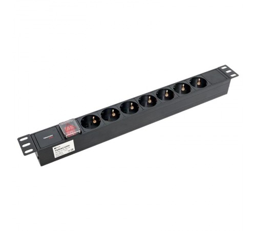 Блок розеток PDU TERACOM PRO 19" 1U 10А/250В 7 розеток Schuko с выключателем разъем C14  TRP-HPD-LS-10A-7SH-C14  EKF