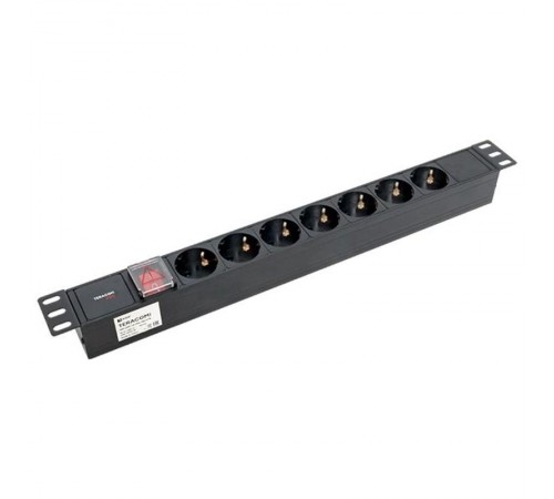 Блок розеток PDU TERACOM PRO 19" 1U 10А/250В 7 розеток Schuko с выключателем разъем C14  TRP-HPD-LS-10A-7SH-C14  EKF