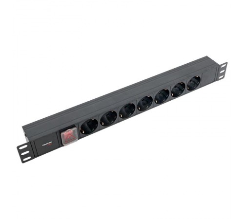 Блок розеток PDU TERACOM PRO 19" 1U 10А/250В 7 розеток Schuko с выключателем разъем C14  TRP-HPD-LS-10A-7SH-C14  EKF
