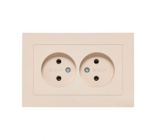 Механизм розетки двойной, 16А, без заземления, без шторок, с рамкой, кремовый Эпика  UP1-SOI-200 EKF