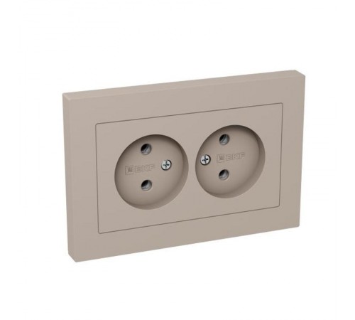 Механизм розетки двойной, 16А, без заземления, без шторок, с рамкой, кремовый Эпика  UP1-SOI-200 EKF