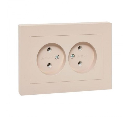 Механизм розетки двойной, 16А, без заземления, без шторок, с рамкой, кремовый Эпика  UP1-SOI-200 EKF